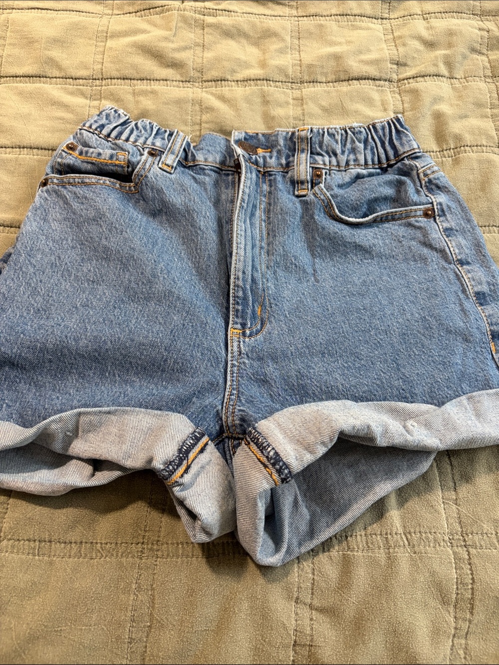 Garage Light Blue High-Waist Rolled Hem Denim Shorts